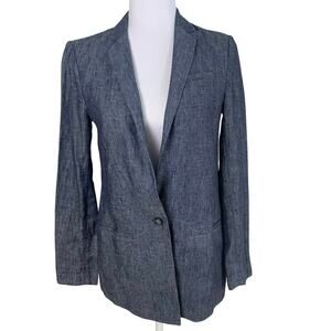Banana Republic Size 2 Women's 100% Linen Blazer Jackets Blue Oversized Career